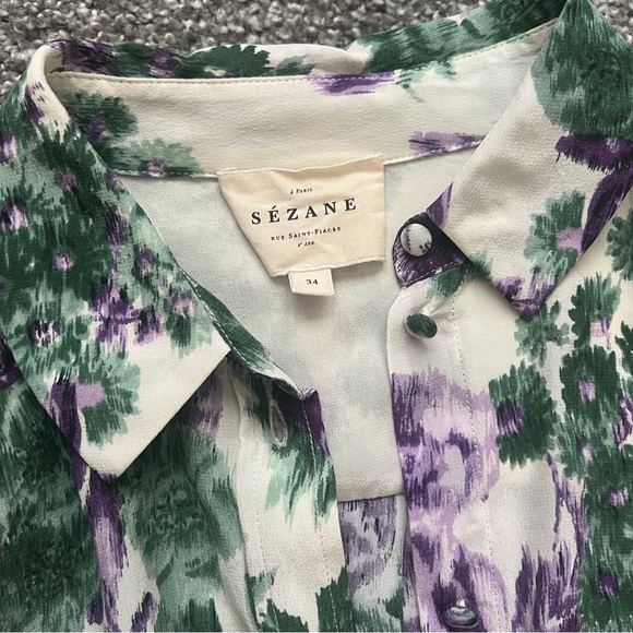 Sézane Ann Shirt - Maxi purple flowers - Silk - Picture 4 of 8